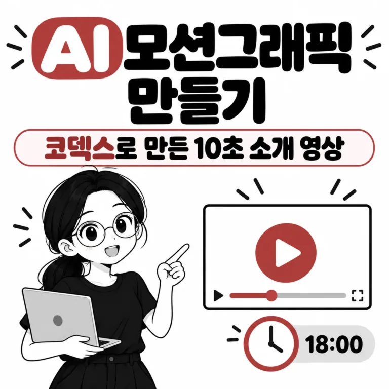 AI 모션그래픽 만들기: 코덱스로 만든 10초 인스타 소개 영상과 18시 퇴근 시계를 보여주는 예린 캐릭터